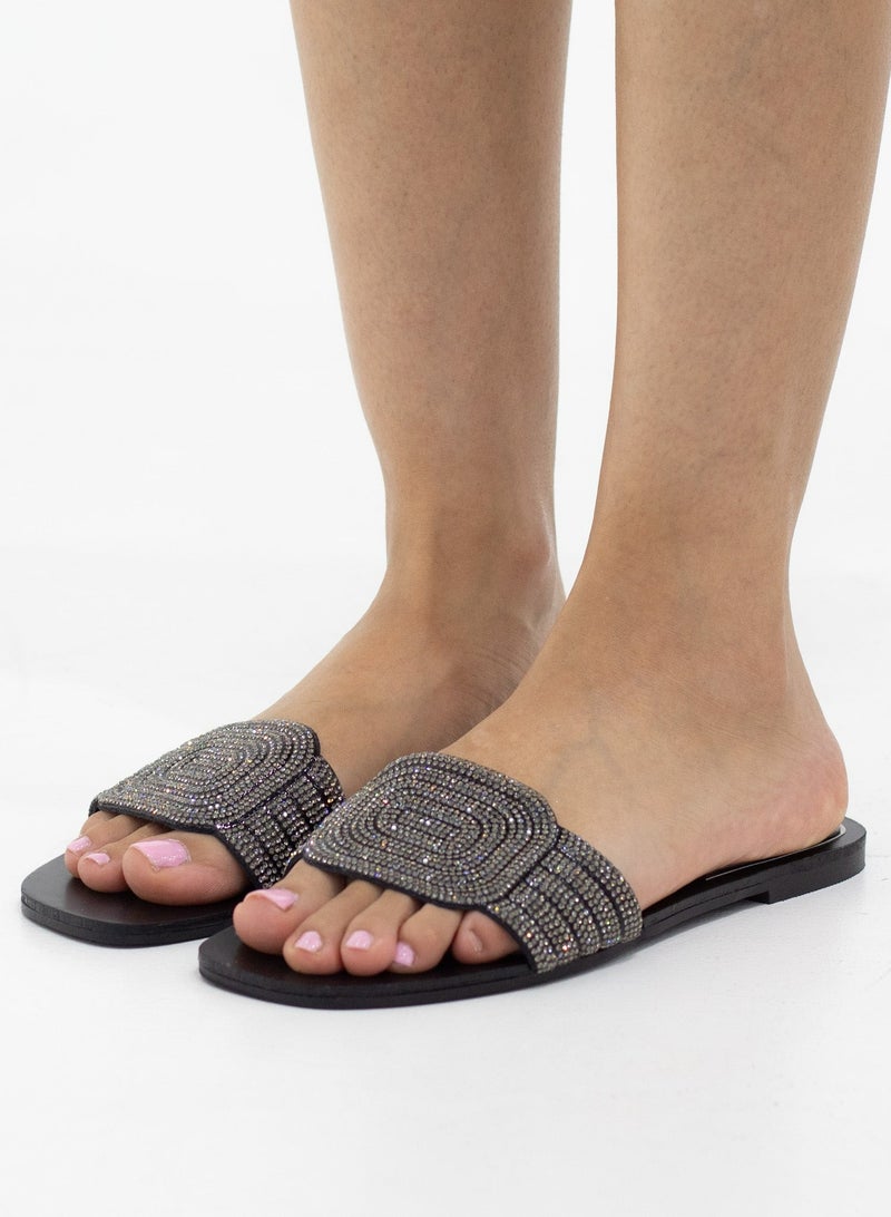 LAMARAPARIS Hada flat diamante stripped detail slide pewter - Image 2