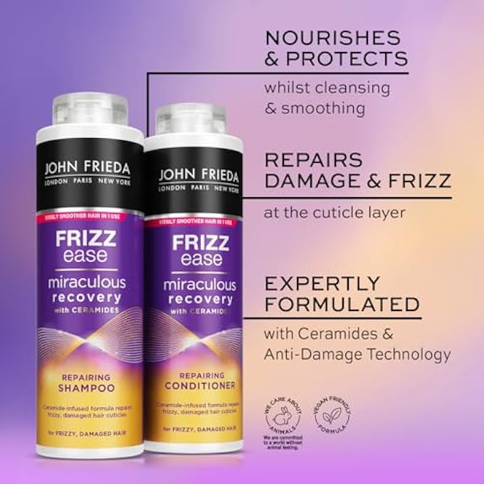 John Frieda FRIZZ EASE MIRACULOUS RECOVERY SHAMPOO AND CONDITIONER DUO PACK 2 X 500ML, REPAIRING AND SMOOTHING SHAMPOO AND CONDITIONER BUNDLE DRY, DAMAGED HAIR - Image 2