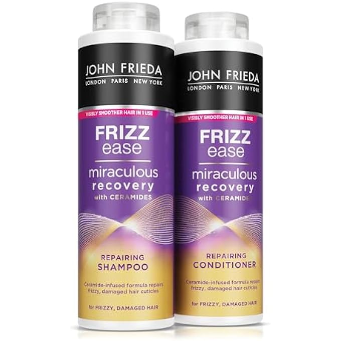 John Frieda FRIZZ EASE MIRACULOUS RECOVERY SHAMPOO AND CONDITIONER DUO PACK 2 X 500ML, REPAIRING AND SMOOTHING SHAMPOO AND CONDITIONER BUNDLE DRY, DAMAGED HAIR - Image 1
