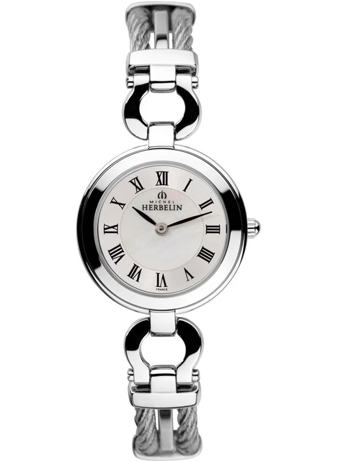 ميشيل هيربيلين Cable Collection Women's Analog Quartz Watch With Stainless Steel Case &  White Mop Dial - M MH CAB17425/B29