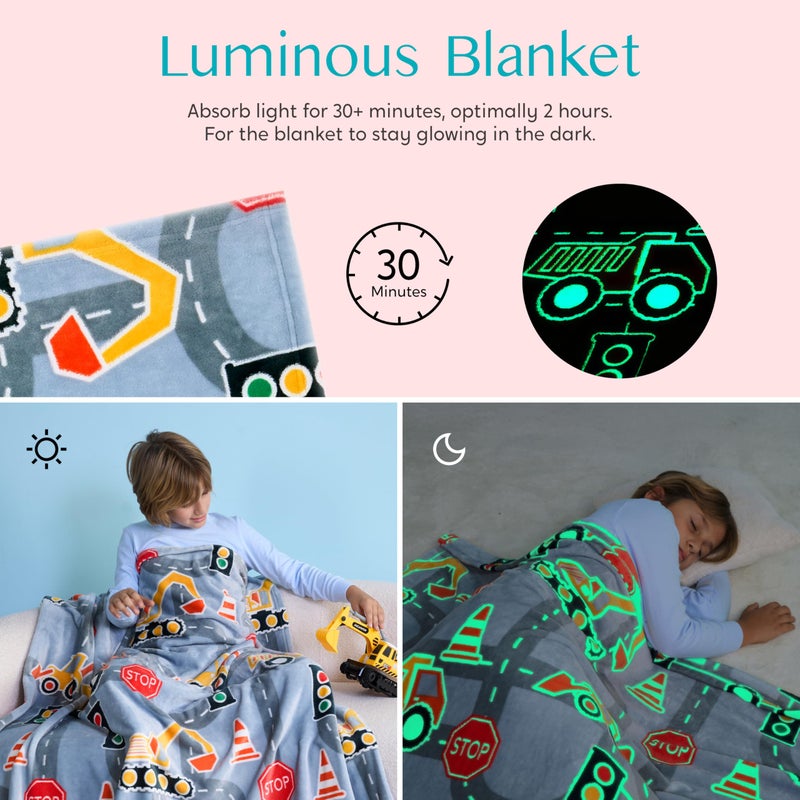 Joiedomi Glow in The Dark Blanket - Construction Gifts for Girls Boys Age 2 3 4 5 6 7 8 9 10 11 12 Year Old - Soft Cozy Flannel Kids Throw Blanket  Birthday Bedroom Decor 50""?60"" - Image 3