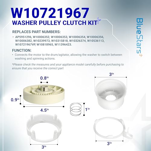 BlueStars W10721967 Washer Pulley Clutch Kit & W10006384 Drive Belt – Compatible for Whirlpool Kenmore Maytag - Replaces W10006356 W10006354 PS10057144 W10326374 AP6014712 WTW5000DW1 MVWX655DW1 - Image 2
