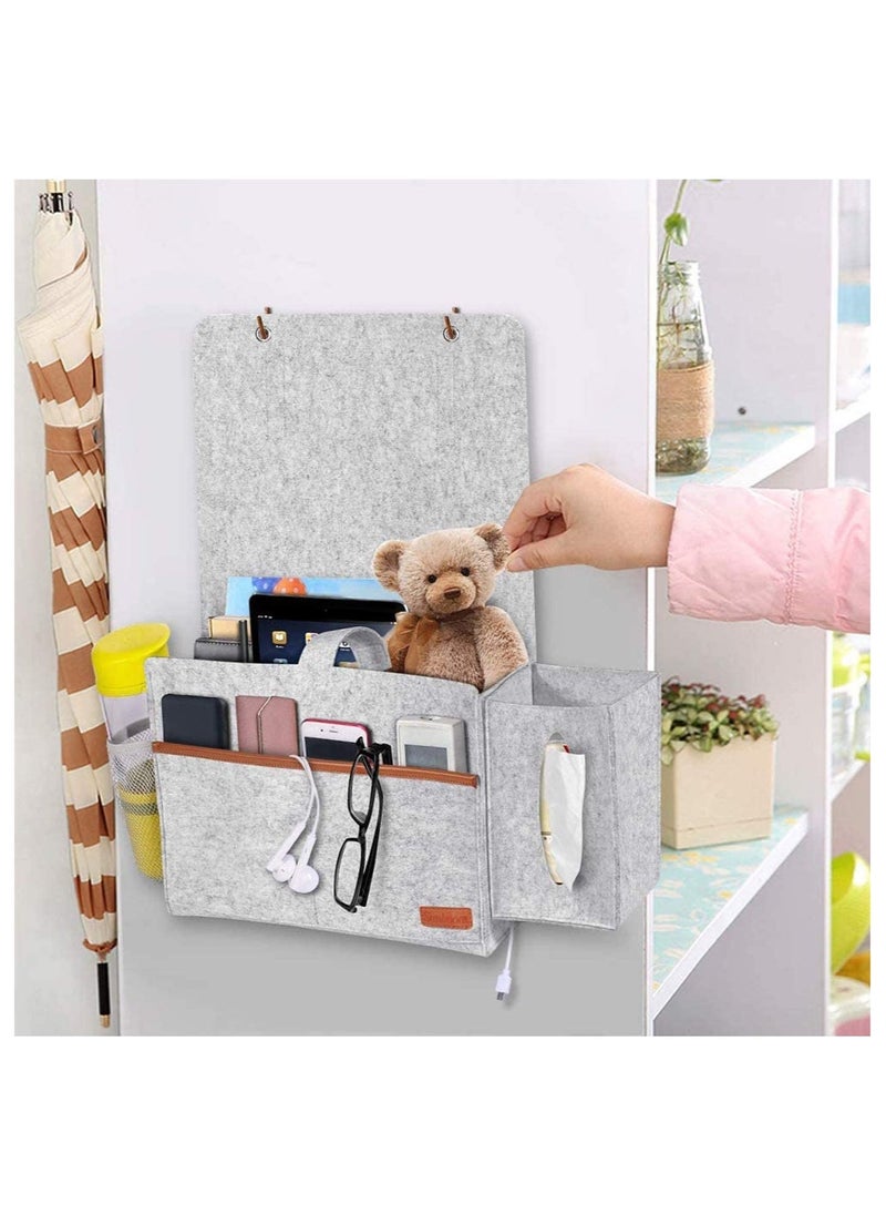 Generic Bedside Organiser Storage Caddy Hanging Bag with Large Pockets for Remote Control Book Newspaper Phone Water Bottle Light Grey  - Image 2
