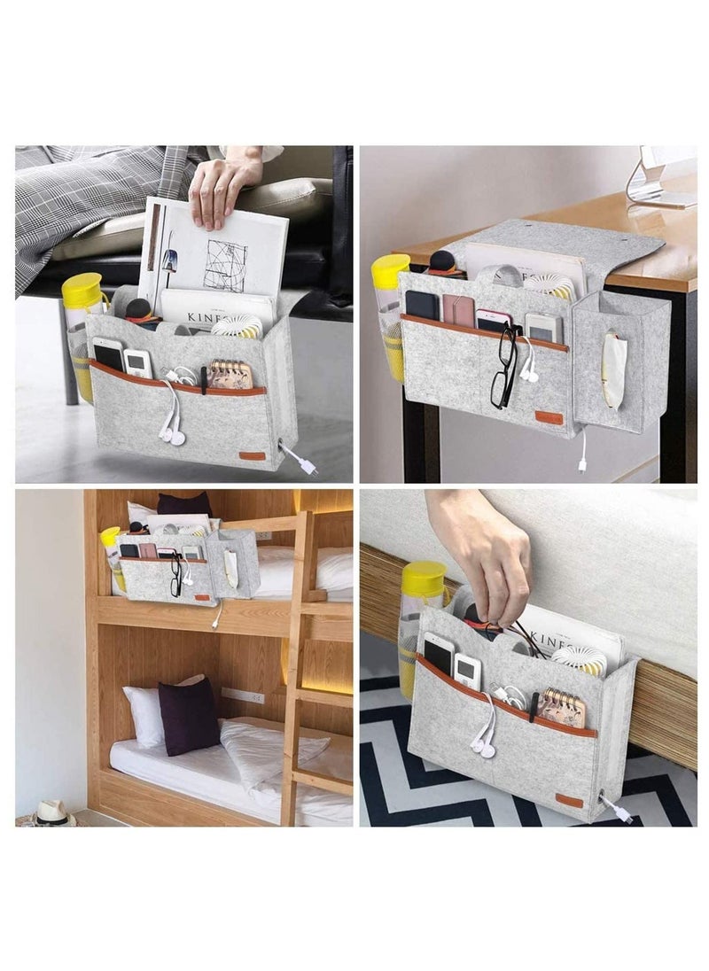 Generic Bedside Organiser Storage Caddy Hanging Bag with Large Pockets for Remote Control Book Newspaper Phone Water Bottle Light Grey  - Image 3