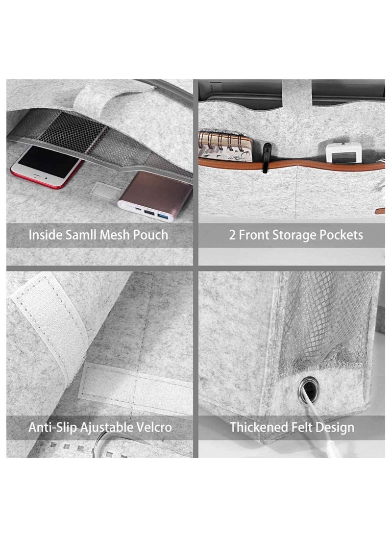 Generic Bedside Organiser Storage Caddy Hanging Bag with Large Pockets for Remote Control Book Newspaper Phone Water Bottle Light Grey  - Image 5