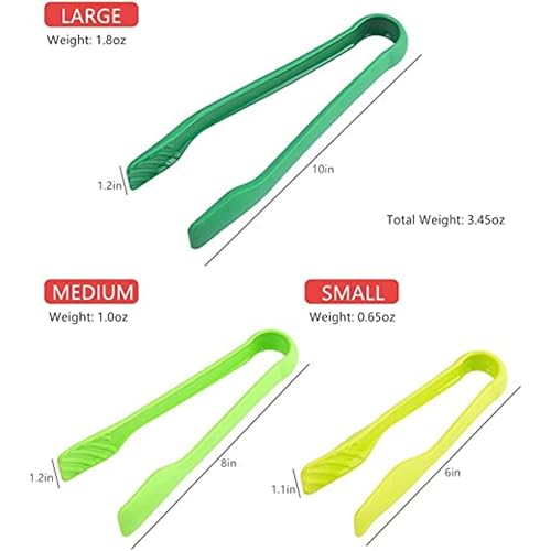 ARQIVO® 3 Piece Multifunctional Plastic Food Tongs Kitchen Bread Non-Slip Cooking Clip Clamp BBQ Salad Tools Grill Utensils - 6/8/10 Inch (Green) - Image 3