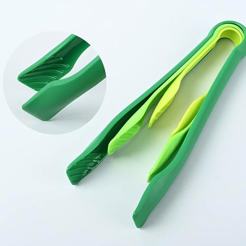 ARQIVO® 3 Piece Multifunctional Plastic Food Tongs Kitchen Bread Non-Slip Cooking Clip Clamp BBQ Salad Tools Grill Utensils - 6/8/10 Inch (Green) - Image 2