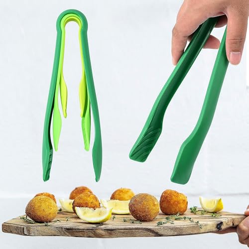 ARQIVO® 3 Piece Multifunctional Plastic Food Tongs Kitchen Bread Non-Slip Cooking Clip Clamp BBQ Salad Tools Grill Utensils - 6/8/10 Inch (Green) - Image 5