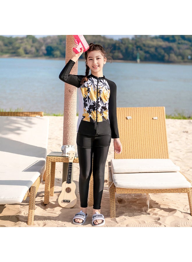 New Parent-child Children's Swimsuit Boys And Girls Long Sleeve Sun Protection Size Children's Cute Conservative Suit Swimsuit