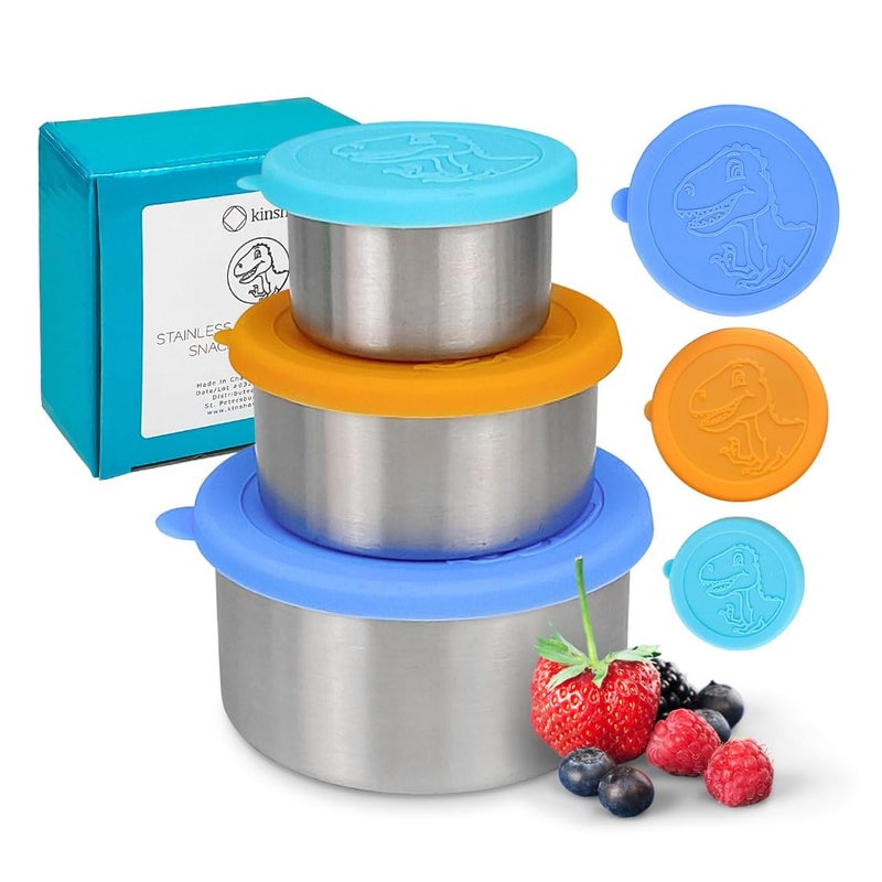Kinsho Stainless Steel Lunch Box Food Prep Storage Containers with Lids & Ice Pack, Metal Container Stackable Boxes for Kids Adults Sandwich Salad Keto Snack or Meal, Leakproof Bento Set of 3 Small - Large - Image 1