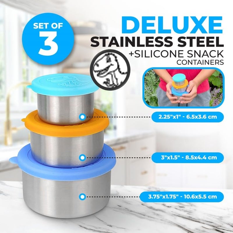 Kinsho Stainless Steel Lunch Box Food Prep Storage Containers with Lids & Ice Pack, Metal Container Stackable Boxes for Kids Adults Sandwich Salad Keto Snack or Meal, Leakproof Bento Set of 3 Small - Large - Image 2