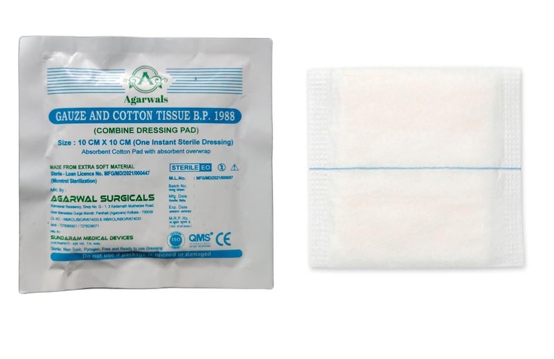 Agarwals Premium Sterile Combine Dressing Surgical Pad 10CM x 10CM (Pack of 50) - Image 2