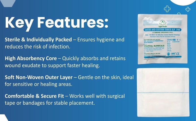Agarwals Premium Sterile Combine Dressing Surgical Pad 10CM x 10CM (Pack of 50) - Image 4