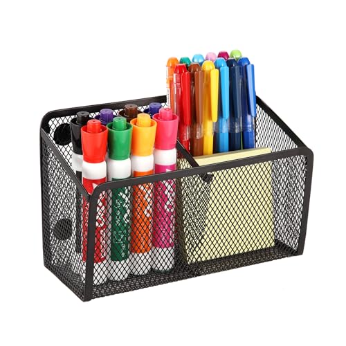Ameceres Magnetic Pencil Holder - Extra Strong Magnets Mesh Marker Holder Perfect for Whiteboard, Refrigerator and Locker Accessories (2 Baskets, 1 Pack Black) - Image 1