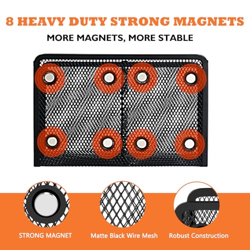 Ameceres Magnetic Pencil Holder - Extra Strong Magnets Mesh Marker Holder Perfect for Whiteboard, Refrigerator and Locker Accessories (2 Baskets, 1 Pack Black) - Image 2