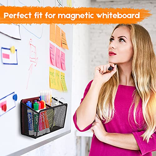 Ameceres Magnetic Pencil Holder - Extra Strong Magnets Mesh Marker Holder Perfect for Whiteboard, Refrigerator and Locker Accessories (2 Baskets, 1 Pack Black) - Image 5