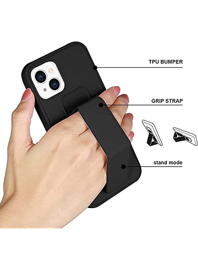 S-TOP iPhone 13 Mobile Case with Magnetic Stand and Holder Hand Strap Grip Premium Silicone Magnetic Car Mount Cover Foldable Kickstand Case Finger Grip Cover (Black) - Image 3