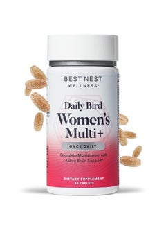 Daily Bird Women's Multivitamin for Women with Probiotics, Methylfolate, Natural Whole Food Organic Blend, Once Daily Vitamins, Gluten Free, Includes Bonus Smart Brain Guide, 30 Ct