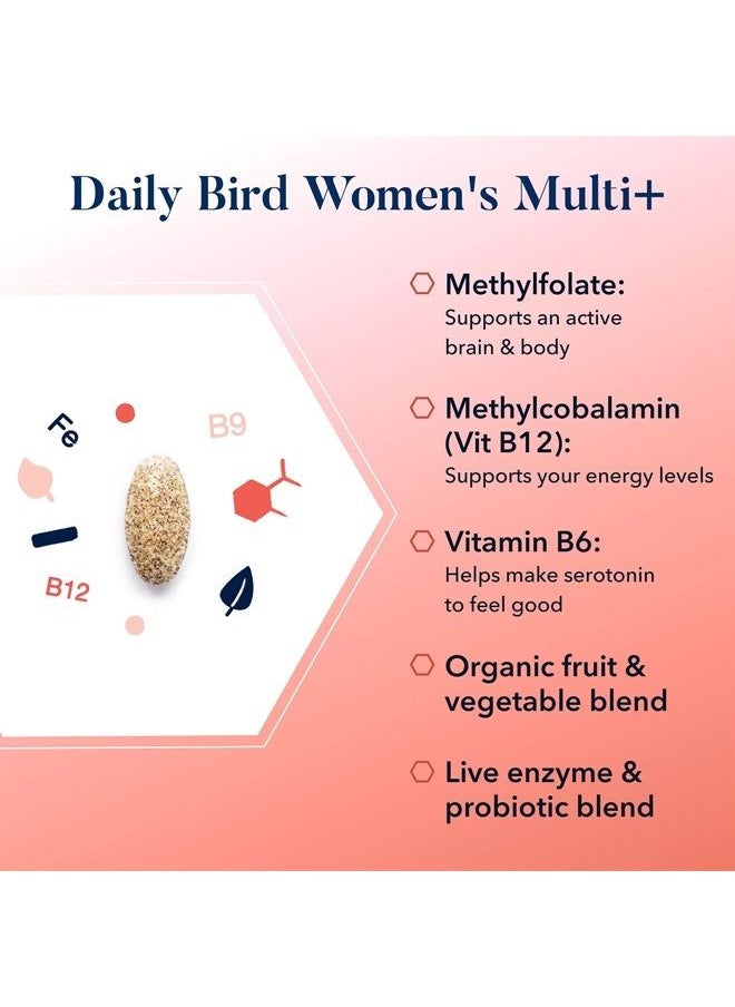 Best Nest Wellness - Daily Bird Women's Multivitamin for Women with Probiotics, Methylfolate, Natural Whole Food Organic Blend, Once Daily Vitamins, Gluten Free, Includes Bonus Smart Brain Guide, 30 Ct - Image 1