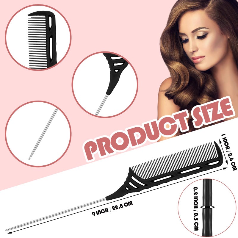 Yoande 12 Pcs Weaving Winding Combs 9 Inch Foiling Combs Rat Tail Comb with Steel Pin Heat Resistant Teasing Parting Combs for Professional Hair Stylists Braids Highlighting Winding Hair - Image 2