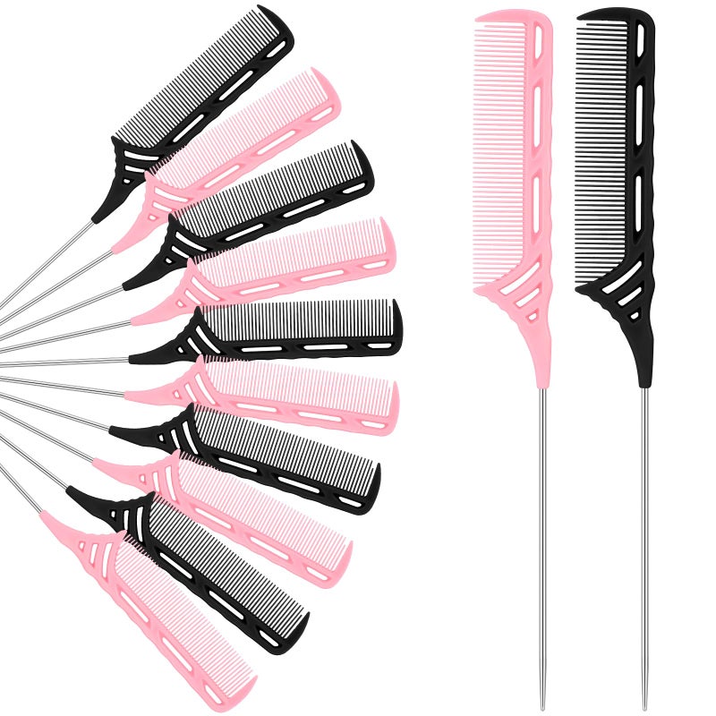 Yoande 12 Pcs Weaving Winding Combs 9 Inch Foiling Combs Rat Tail Comb with Steel Pin Heat Resistant Teasing Parting Combs for Professional Hair Stylists Braids Highlighting Winding Hair - Image 1
