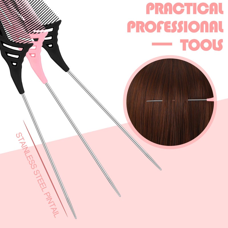 Yoande 12 Pcs Weaving Winding Combs 9 Inch Foiling Combs Rat Tail Comb with Steel Pin Heat Resistant Teasing Parting Combs for Professional Hair Stylists Braids Highlighting Winding Hair - Image 3