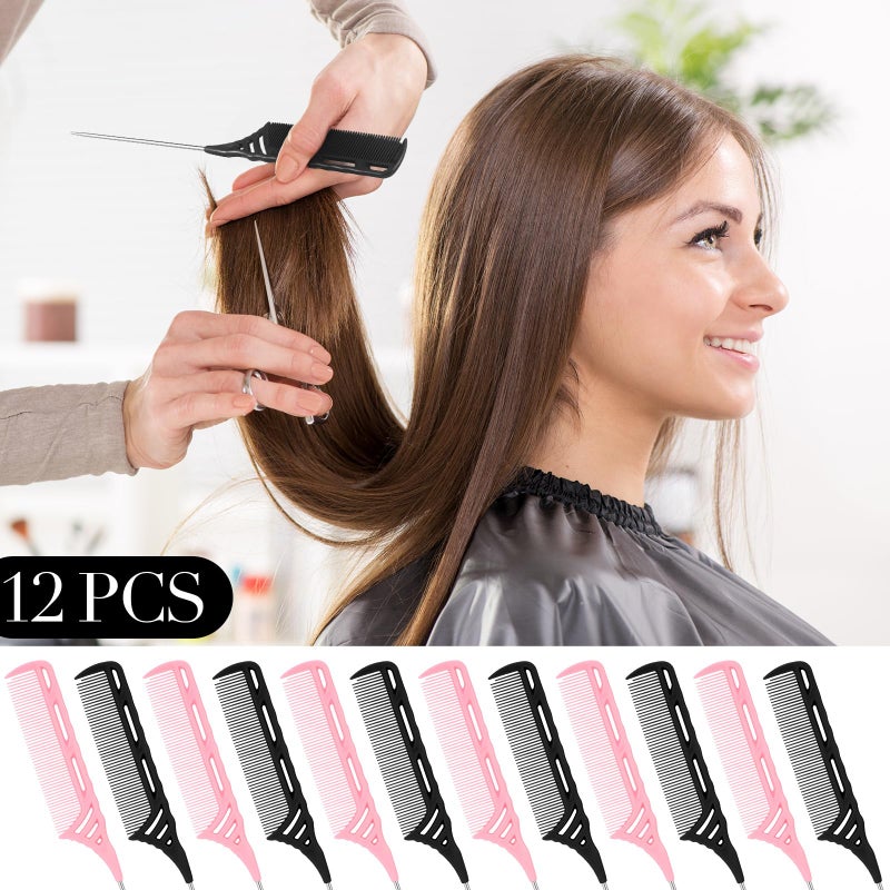 Yoande 12 Pcs Weaving Winding Combs 9 Inch Foiling Combs Rat Tail Comb with Steel Pin Heat Resistant Teasing Parting Combs for Professional Hair Stylists Braids Highlighting Winding Hair - Image 5