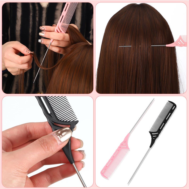 Yoande 12 Pcs Weaving Winding Combs 9 Inch Foiling Combs Rat Tail Comb with Steel Pin Heat Resistant Teasing Parting Combs for Professional Hair Stylists Braids Highlighting Winding Hair - Image 4