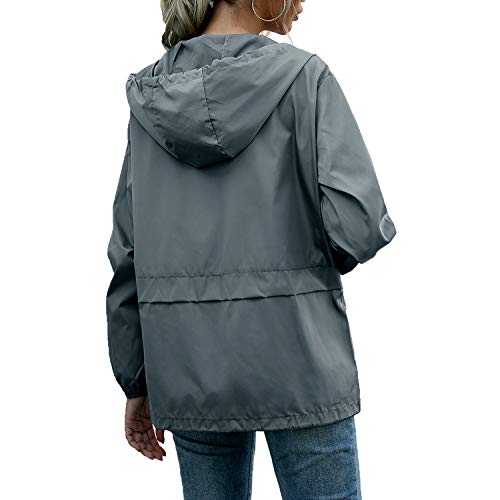 PESION Women's Waterproof Raincoat Lightweight Rain Jacket Hooded Windbreaker with Pocket for Outdoor Dark Gray XL - Image 3