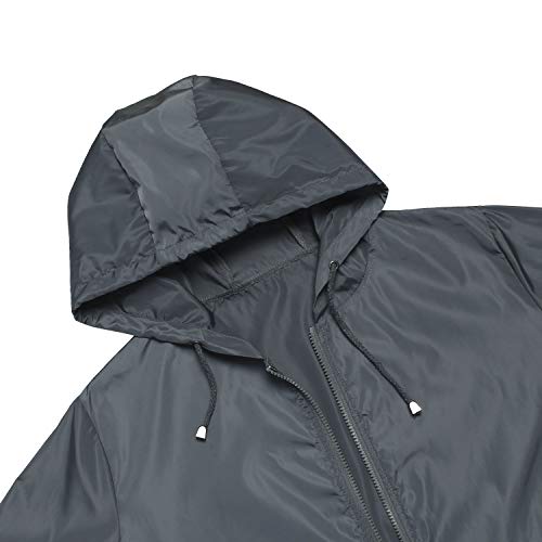 PESION Women's Waterproof Raincoat Lightweight Rain Jacket Hooded Windbreaker with Pocket for Outdoor Dark Gray XL - Image 4