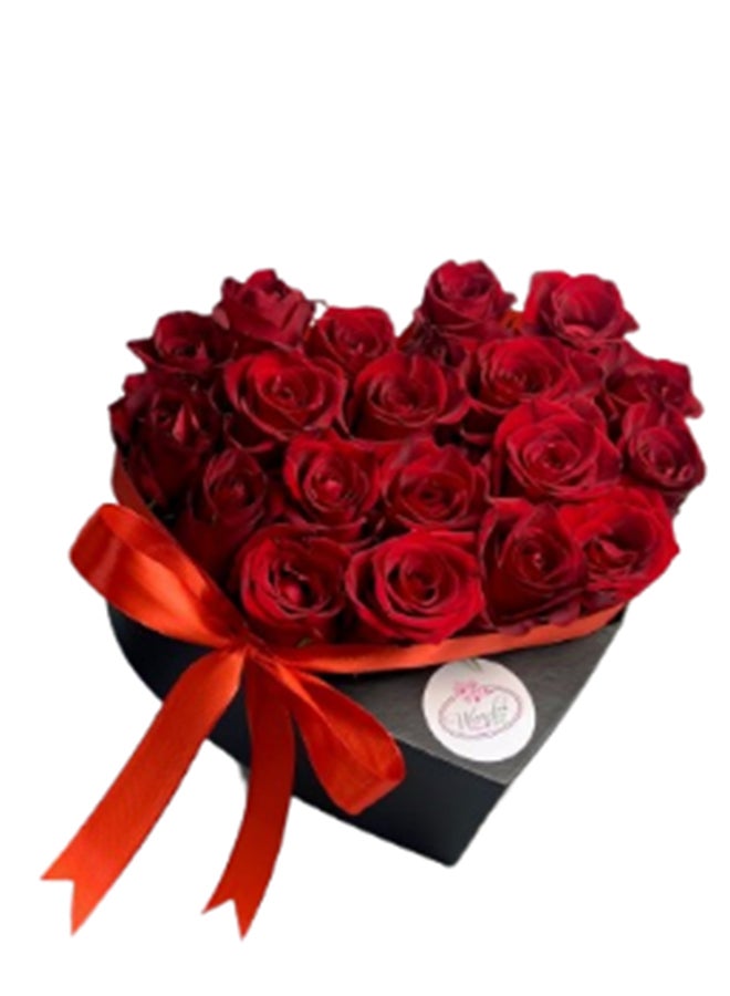 wardi Red Roses In Black Heart Box