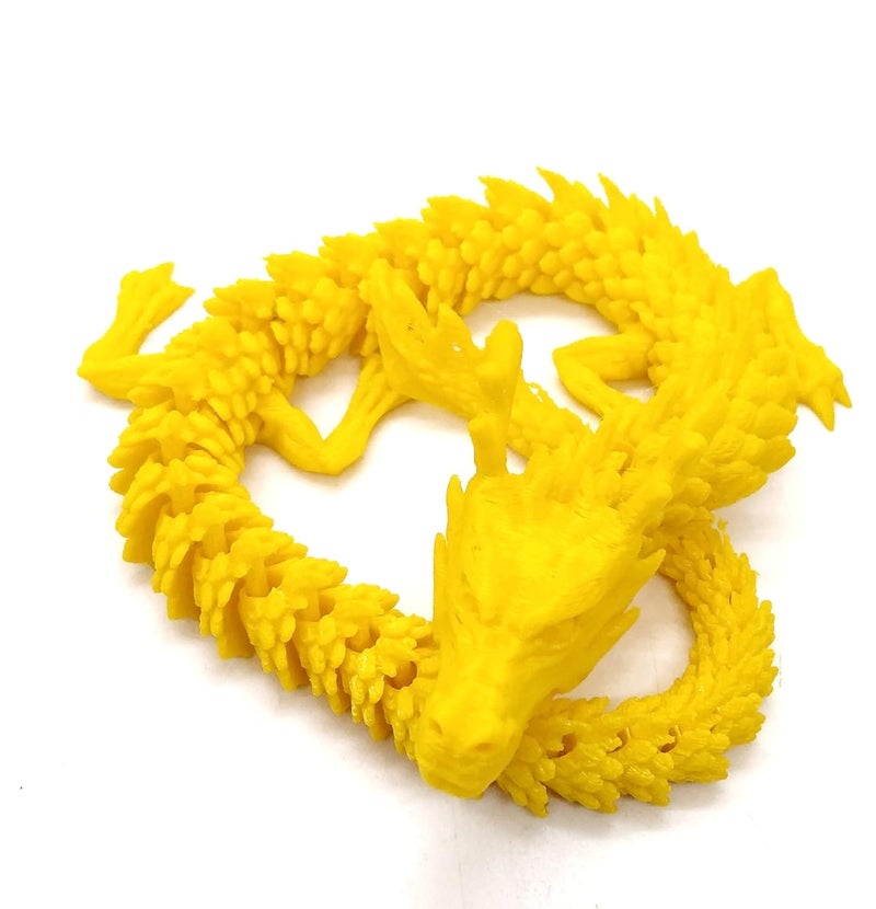 CERO ® 3D Printed Single Yellow Flexi Chinese Dragon/Home Decor/Display (Yellow PLA Plastic) - Image 2