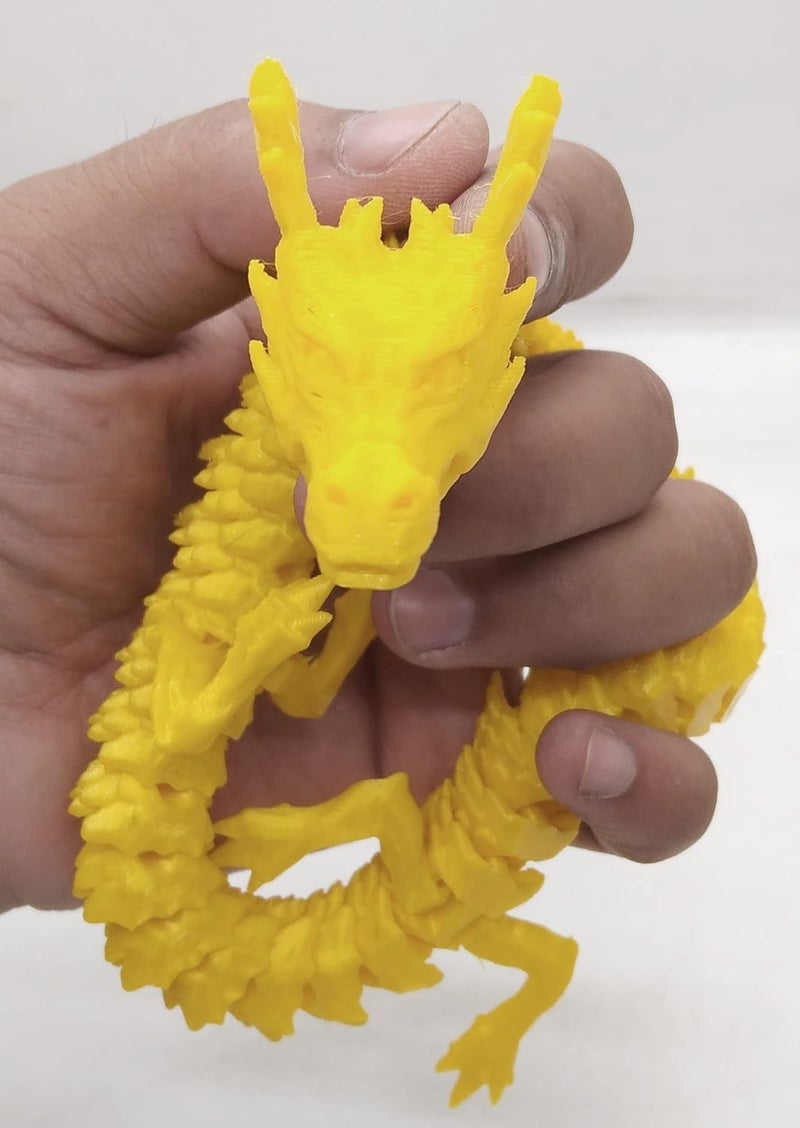 CERO ® 3D Printed Single Yellow Flexi Chinese Dragon/Home Decor/Display (Yellow PLA Plastic) - Image 4