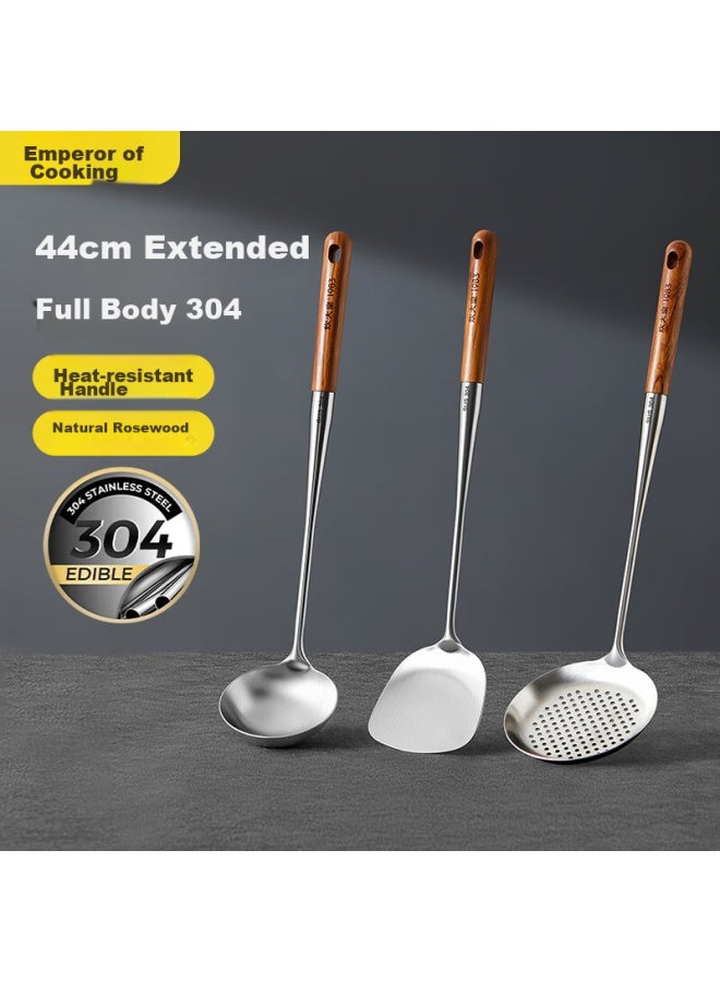 COOKER KING Chuidahuang Kitchen Utensil Set, 304 Stainless Steel Cooking Spatula, Soup Ladle, Strainer, Long Rosewood Handle, 3-Piece Set - Image 1
