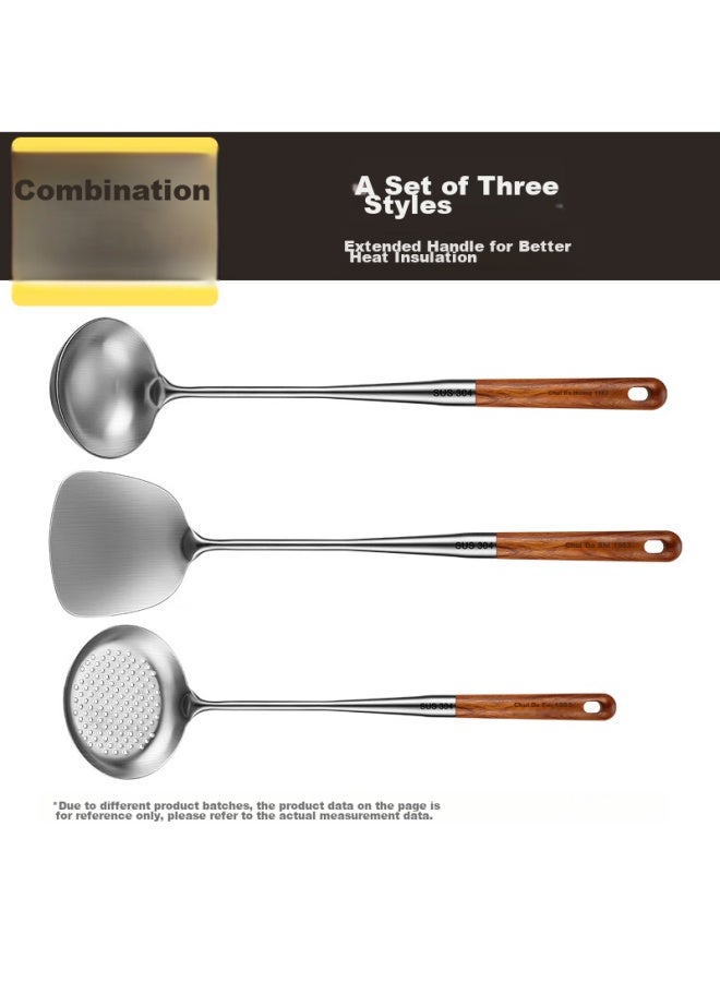 COOKER KING Chuidahuang Kitchen Utensil Set, 304 Stainless Steel Cooking Spatula, Soup Ladle, Strainer, Long Rosewood Handle, 3-Piece Set - Image 2