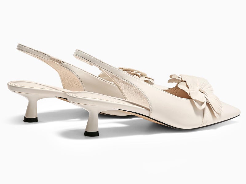 Coutgo Womens Slingback Kitten Heels Flower Closed Pointed Toe Pumps Wedding Party Dress Sandals Shoes, Beige, Size 7 - Image 5