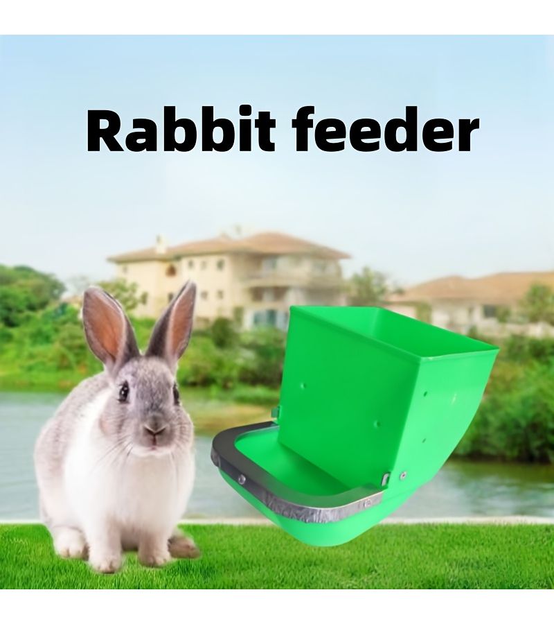 Green Automatic Rabbit Feeder Durable Plastic Chew Proof No Battery Needed - Image 1