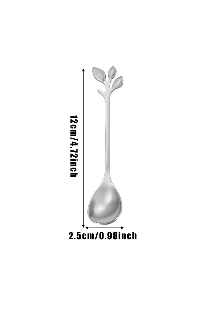 10 قطع ملاعق حلوى، أوراق إبداعية فضية أنيقة صغيرة من الفولاذ المقاوم للصدأ لتحريك وخلط السكر والآيس كريم والكعك والقهوة والشاي - Image 2