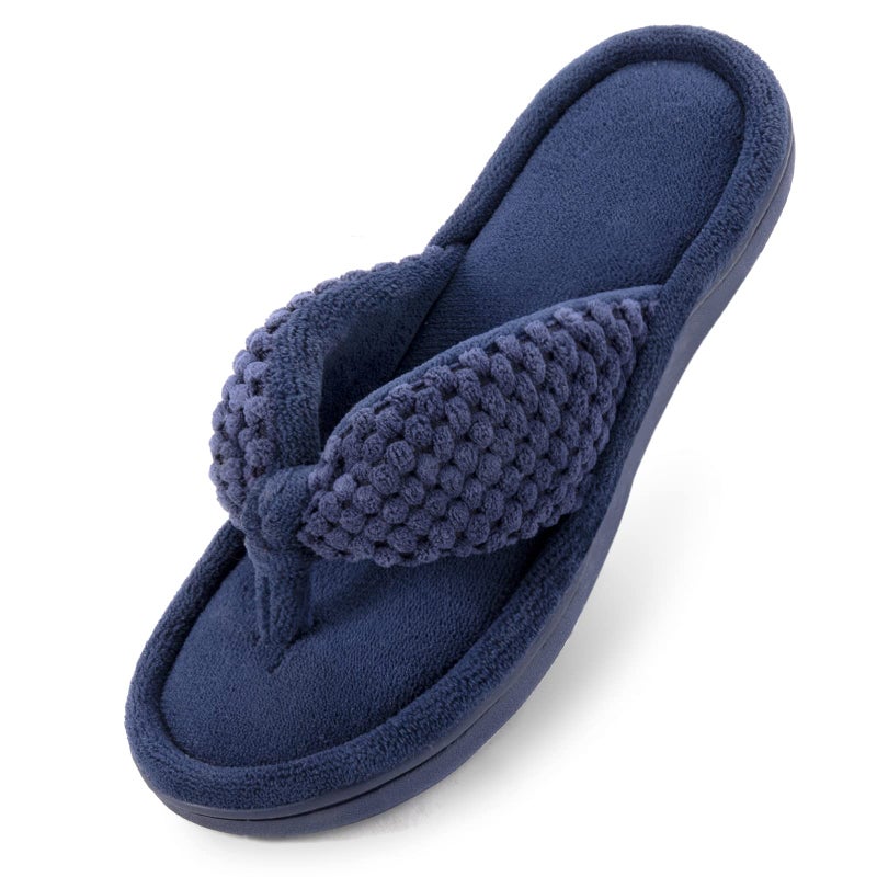 ULTRAIDEAS Women's Popcorn Flip Flop House Slipper with Memory Foam (Navy, Size 7-8) - Image 1