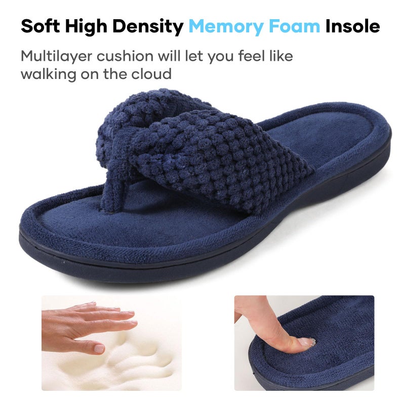 ULTRAIDEAS Women's Popcorn Flip Flop House Slipper with Memory Foam (Navy, Size 7-8) - Image 3