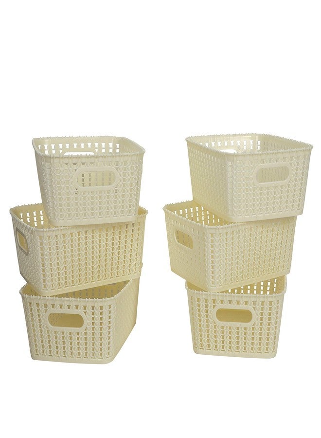 Cutting EDGE Plastic Multipurpose Sturdy Storage Baskets For Cosmetics Office Fruit Vegetable Bathroom Stationary Home Basket with Handle - White (Small, Set of 6) - Image 1