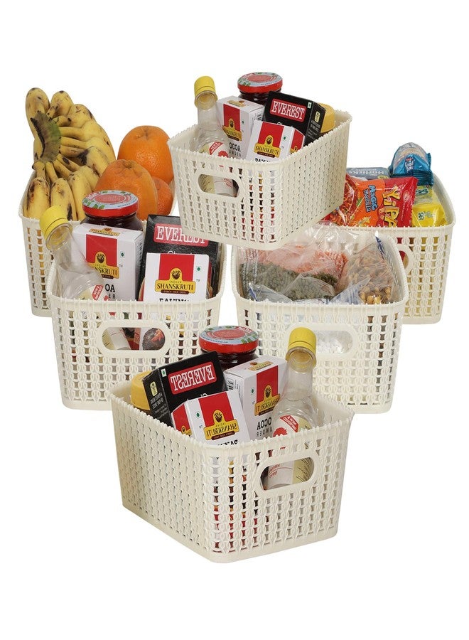 Cutting EDGE Plastic Multipurpose Sturdy Storage Baskets For Cosmetics Office Fruit Vegetable Bathroom Stationary Home Basket with Handle - White (Small, Set of 6) - Image 5