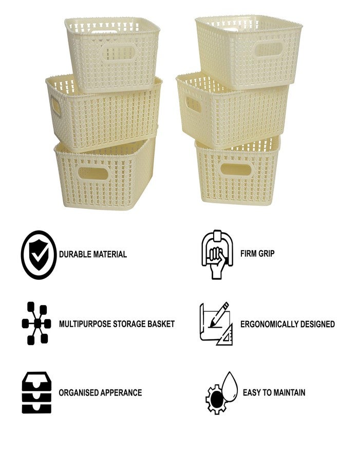 Cutting EDGE Plastic Multipurpose Sturdy Storage Baskets For Cosmetics Office Fruit Vegetable Bathroom Stationary Home Basket with Handle - White (Small, Set of 6) - Image 3