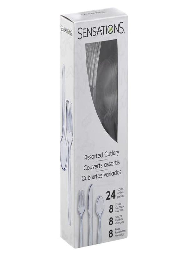 Creative Converting 338375 Assorted Boxed Clear Plastic Cutlery Set, Pack of 24