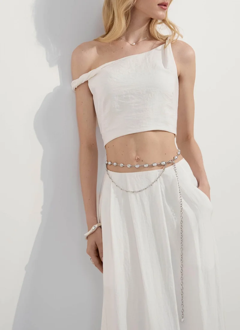 ليتشي حزام مزخرف باللآلئ الكبيرة