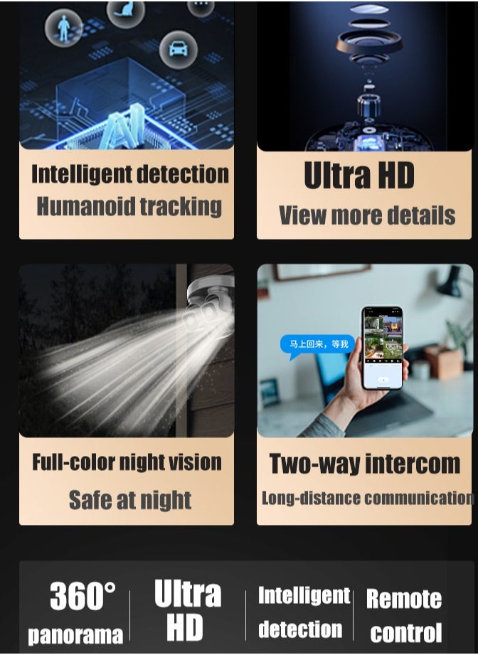 Generic - Wifi Security Camera with 3 Channel Camera, 360° View, No Blind Spots, 2.4 GHz Wi-Fi, SD/Cloud Storage, AI/Motion Detection. - Image 1