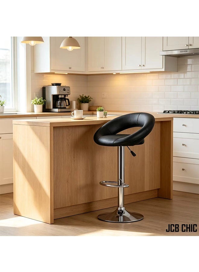 JCB CHIC كرسي بار قابل للتعديل، كرسي بار بارتفاع منضدة من الجلد الصناعي بمسند ظهر دائري، كرسي منضدة دوار 360 درجة، كرسي حانة من جلد البولي يوريثان مزود بمسند للقدمين للمطبخ والبار - Image 1