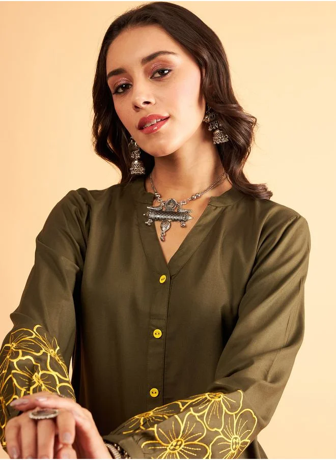 ساسافراس Floral Embroidered Sleeve Shirt by Styli
