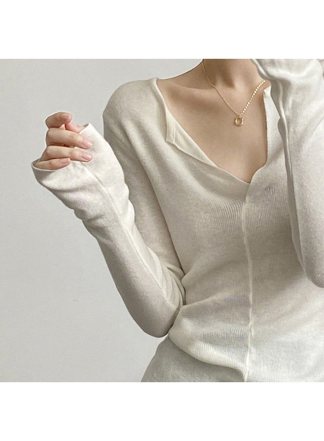 Modal Solid Color V-Neck Lapel Bell Sleeve Long Sleeve Knitted Women'S Base Shirt Autumn Winter Lazy Style Slim Fit Slimming Inner Wear Top - Image 3