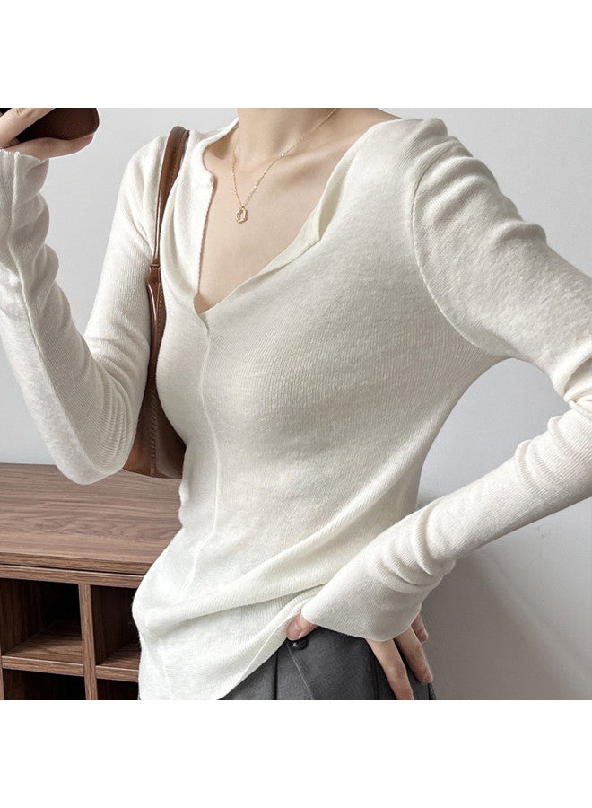 Modal Solid Color V-Neck Lapel Bell Sleeve Long Sleeve Knitted Women'S Base Shirt Autumn Winter Lazy Style Slim Fit Slimming Inner Wear Top - Image 4